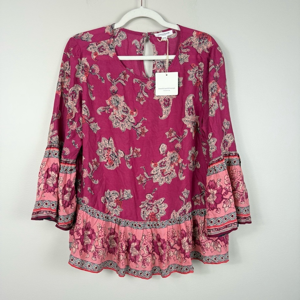beachlunchlounge Magenta and Pink Paisley Bell Sleeve Blouse